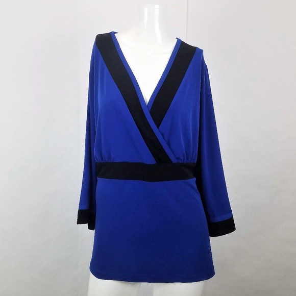 Lane Bryant Blue and Black Faux Wrap Top Size 14/16 - Picture 1 of 6